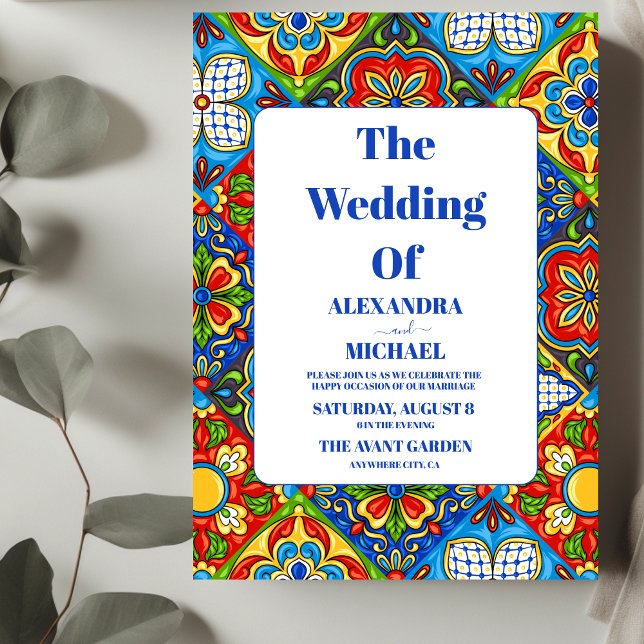 Invitación Boda de estilo mexicano con flores de papel picado (Subido por el creador)