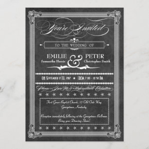 Invitación Boda de estilo Poster de Damasco gris de época