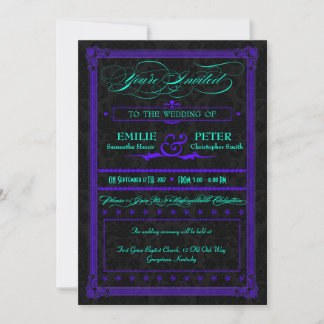 Invitación Boda de estilo Poster eléctrico Verde azulado y pú