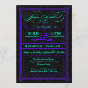 Invitación Boda de estilo Poster eléctrico Verde azulado y pú