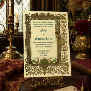 Invitación Boda de estilo renacentista medieval vintage 1896