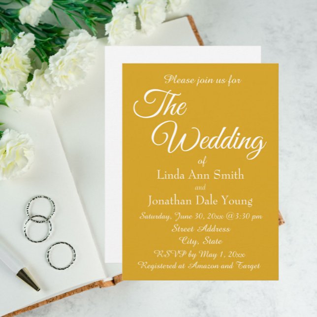 Invitación Boda de estilo sencillo amarillo dorado (In Situ Wedding)