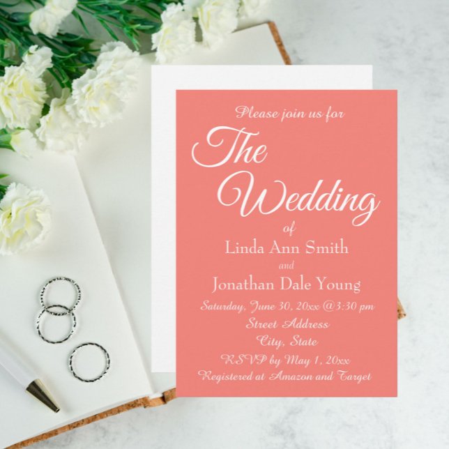 Invitación Boda de estilo sencillo coral (In Situ Wedding)