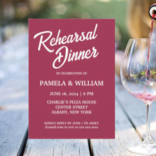 Invitación Boda de estilo sencillo rojo de vino para la cena