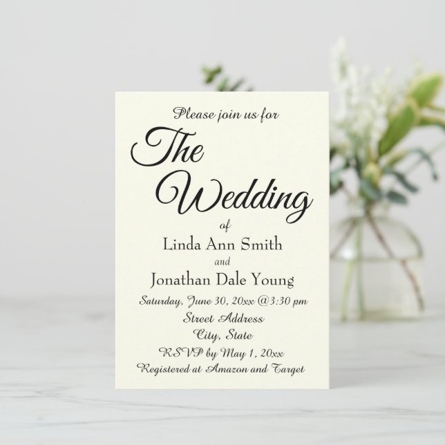 Invitación Boda de estilo simple color marfil (Anverso de pie)