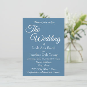Invitación Boda de Estilo Simple Monocromo Azul Francés