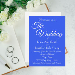 Invitación Boda de Estilo Simple Monotono Azul Real