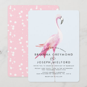 Invitación Boda de estilo tropical Flamingo rosa