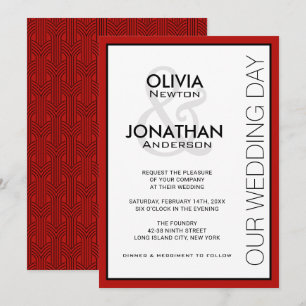 Invitación Boda de estilo urbano moderno con acentos rojos