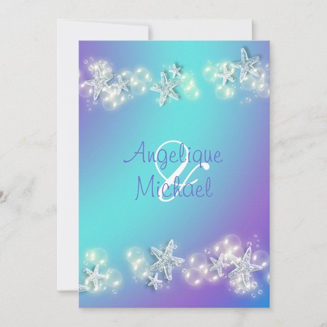 Invitación Boda de estrella de playa morada azul (Anverso)