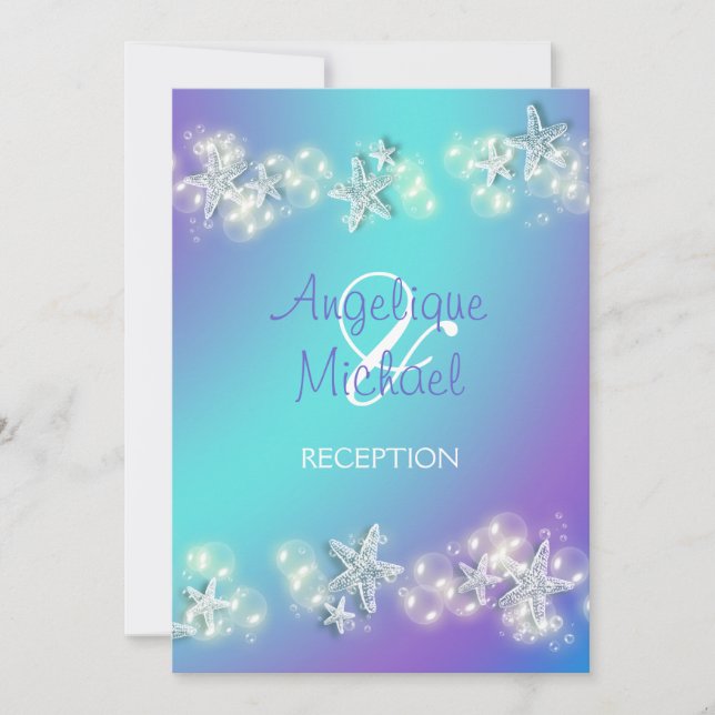 Invitación Boda de estrella de playa morada azul (Anverso)