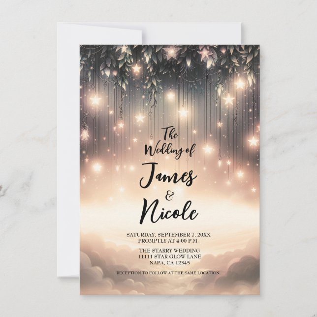 Invitación Boda de estrellas brillantes y nubes encantadas (Anverso)