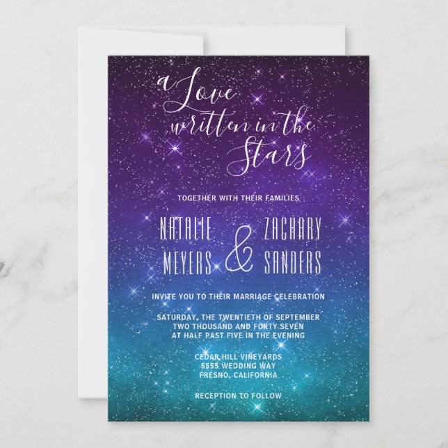 Invitación Boda de estrellas celestes (Anverso)