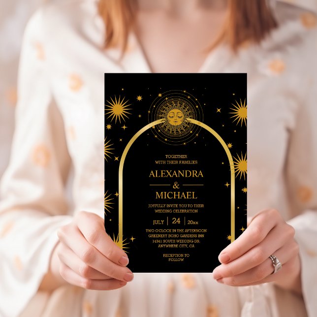 Invitación Boda de Estrellas Celestiales de Oro Negro Místico (Subido por el creador)