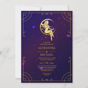 Invitación Boda de Estrellas Celestiales Rosa Místico Azul