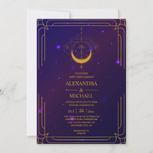 Invitación Boda de Estrellas Celestiales Rosa Místico Azul 