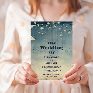 Invitación Boda de estrellas de azul celestial vintage a medi