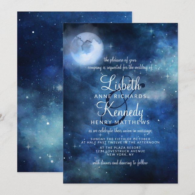 Invitación Boda de estrellas de galaxia celestial del cielo l (Anverso / Reverso)