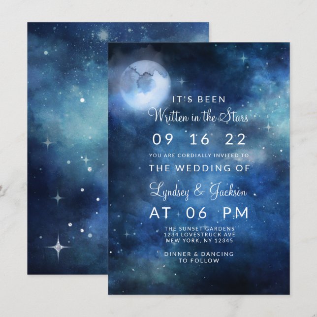 Invitación Boda de estrellas de galaxia celestial del cielo l (Anverso / Reverso)