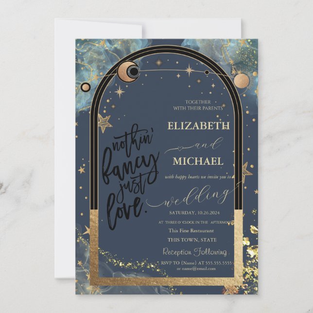 Invitación Boda de estrellas de Purpurina de luna de oro cele (Anverso)