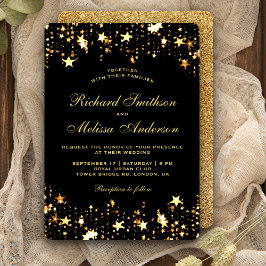 Invitación Boda de Estrellas de Purpurina Falsa de Oro Negro