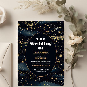 Invitación Boda de estrellas lunares de azul celeste medianoc