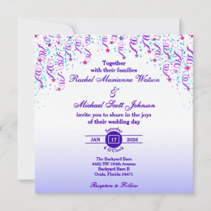 Invitación Boda de Estrellas y Corrientes Rosadas y Purpura