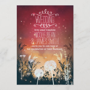 Invitación Boda de Estrellas y Follaje del Cielo Nocturno Roj