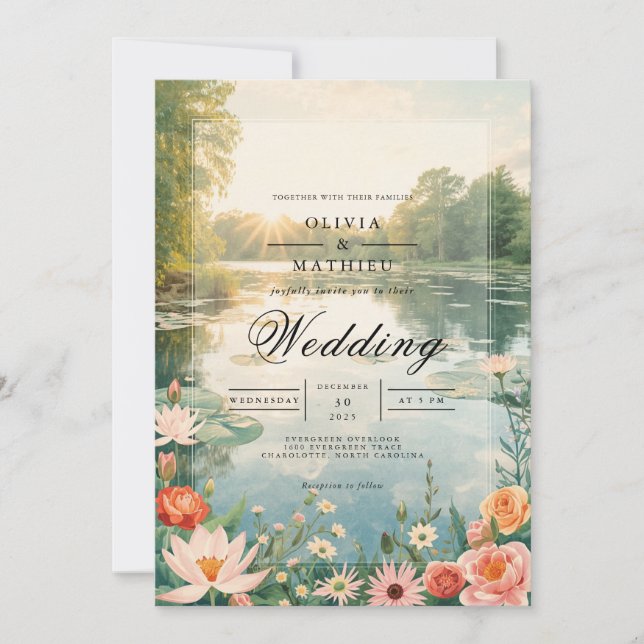 Invitación Boda de Ethereal Bloom Lakeside Romance (Anverso)
