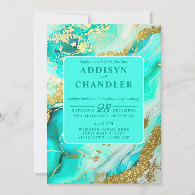 Invitación Boda de Ethereal Elegance Turquoise Inspirado en G (Anverso)