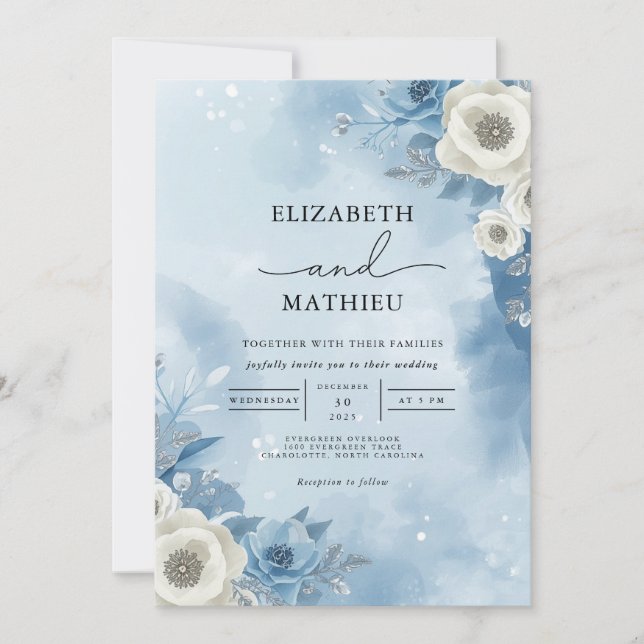 Invitación Boda de Ethereal Frost Floral Romance (Anverso)