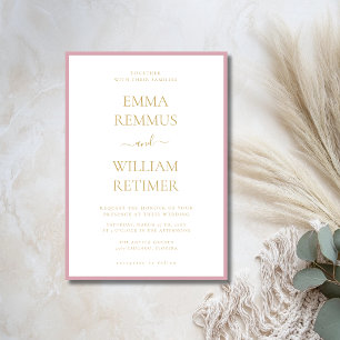 Invitación Boda de etiqueta negra con texto dorado rosa polvo