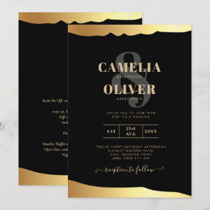 Invitación Boda de etiqueta negra guion de papel de aluminio 