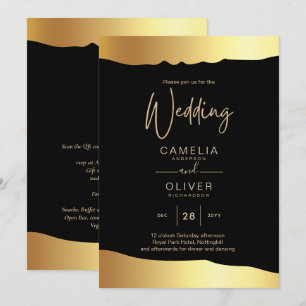 Invitación Boda de etiqueta negra guion de papel de aluminio 