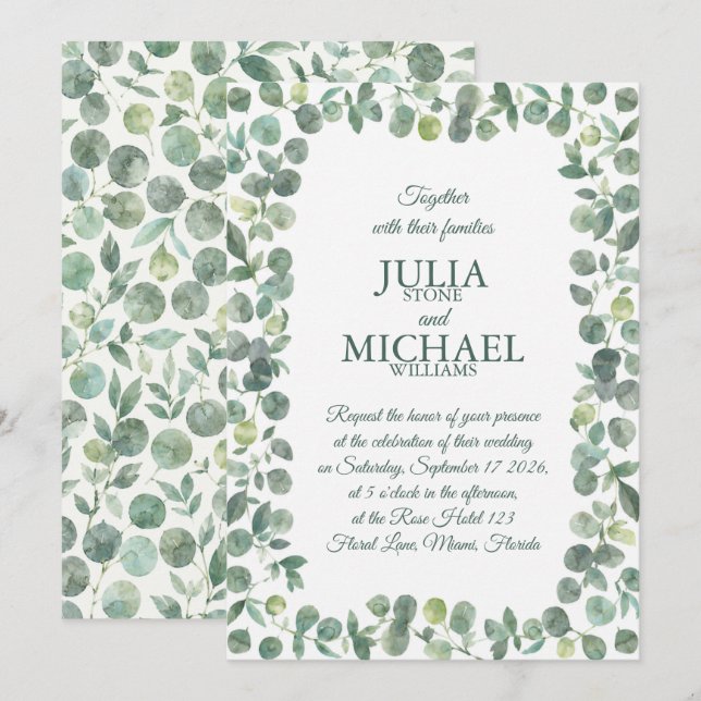 Invitación Boda de eucalipto (Anverso / Reverso)