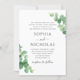 Invitación Boda de eucalipto acuarela. Follaje verde