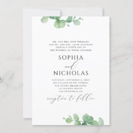Invitación Boda de eucalipto acuarela. Follaje verde