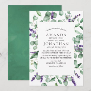 Invitación Boda de eucalipto acuarela lavanda verde