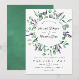 Invitación Boda de eucalipto acuarela lavanda verde