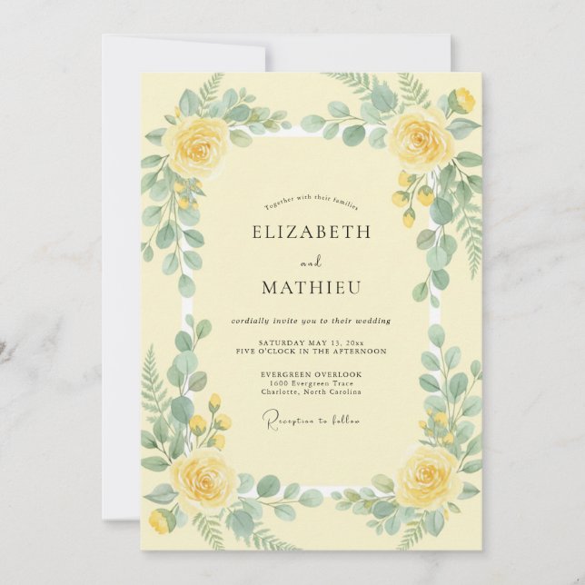 Invitación Boda de Eucalipto Amarillo Mantequilla (Anverso)