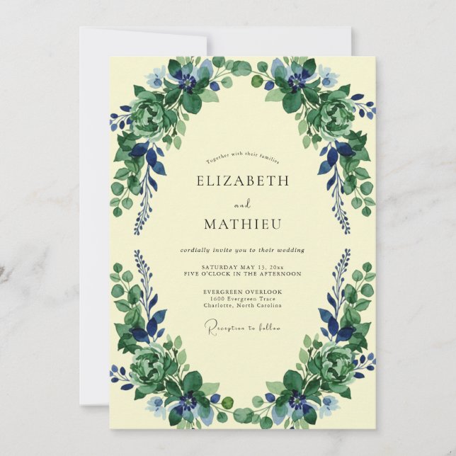 Invitación Boda de eucalipto amarillo pálido (Anverso)