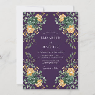 Invitación Boda de Eucalipto Amarillo y Suculentas Ciruela