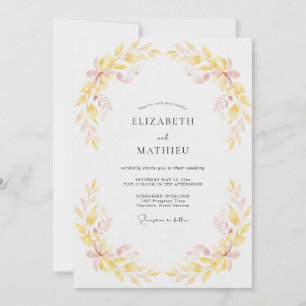 Invitación Boda de eucalipto apagado con follaje amarillo pál