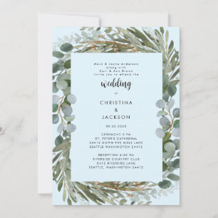 Invitación Boda de Eucalipto Azul Hielo en Dos Lugares