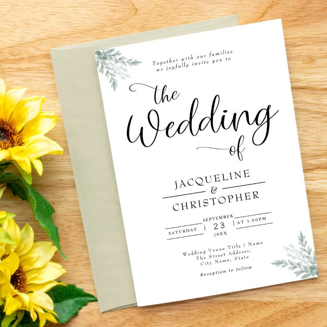 Invitación Boda de eucalipto blanco suave (Subido por el creador)