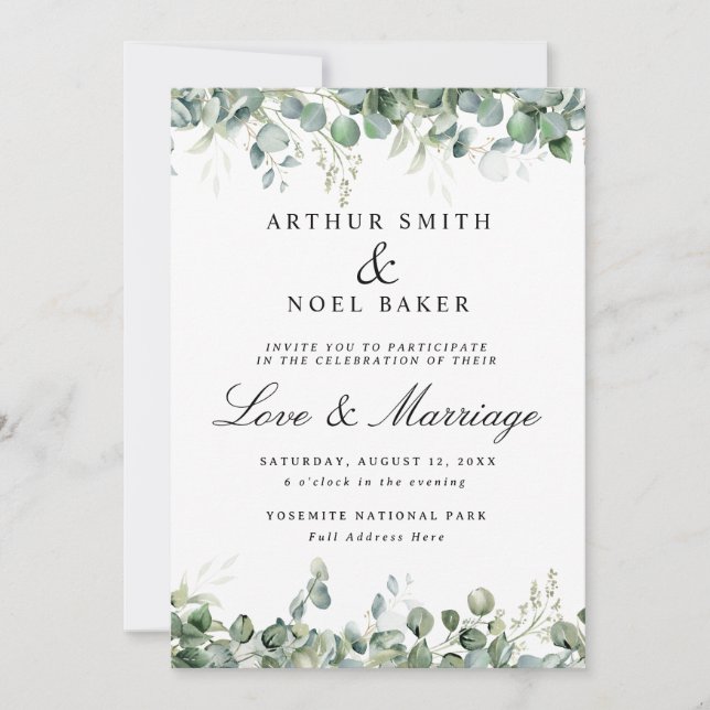 Invitación Boda de eucalipto bonita personalizable (Anverso)