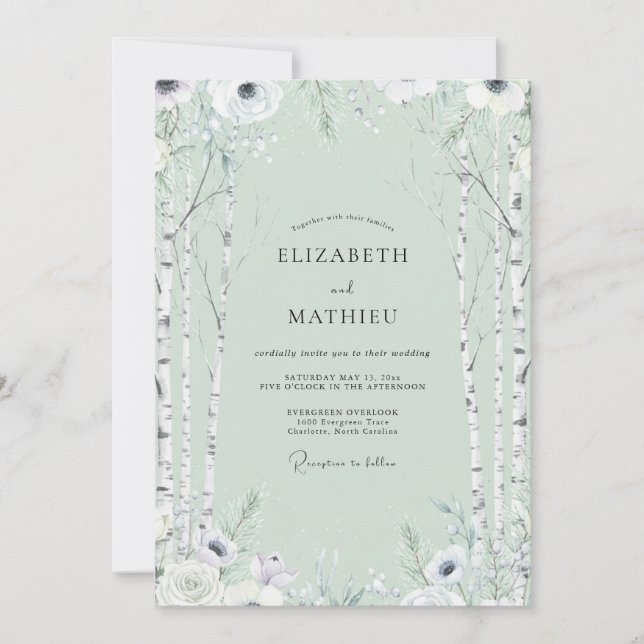 Invitación Boda de eucalipto bosque de abedul menta (Anverso)