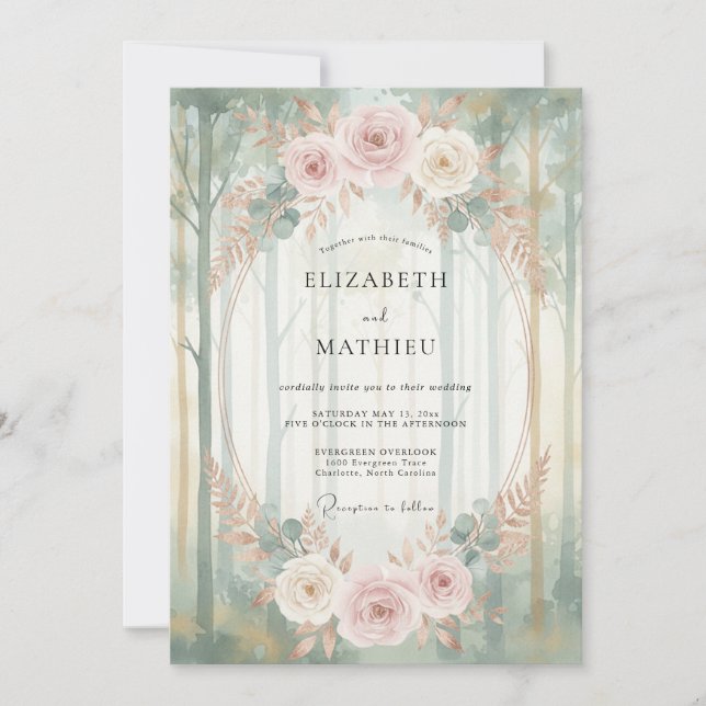 Invitación Boda de eucalipto bosque menta rubor (Anverso)