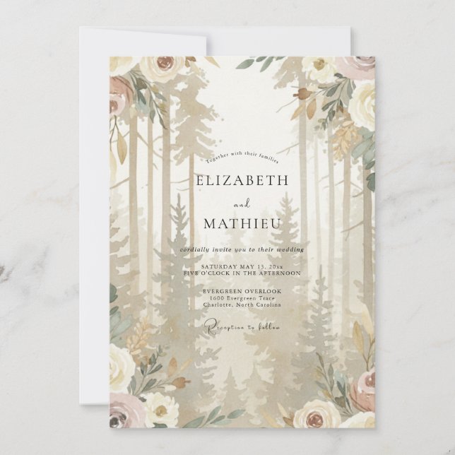 Invitación Boda de eucalipto bosque taupe (Anverso)