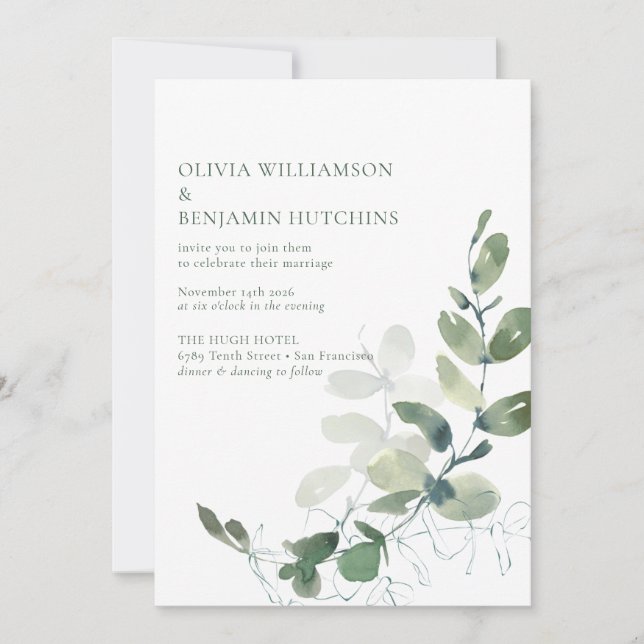 Invitación Boda de Eucalipto Botánico Moderno RSVP Online (Anverso)